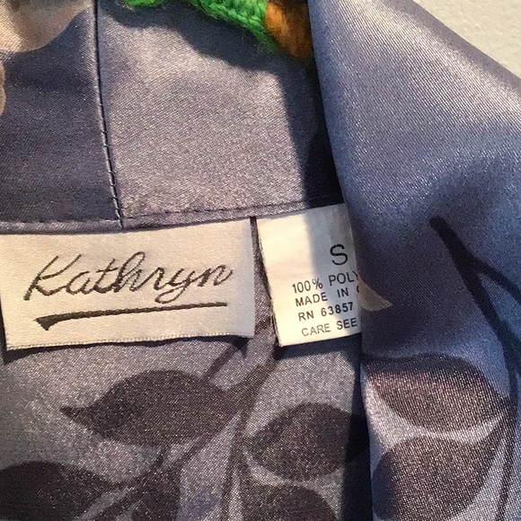 Kathryn Pink Roses on Blue Robe Button and Tie Closure Small - Picture 2 of 3